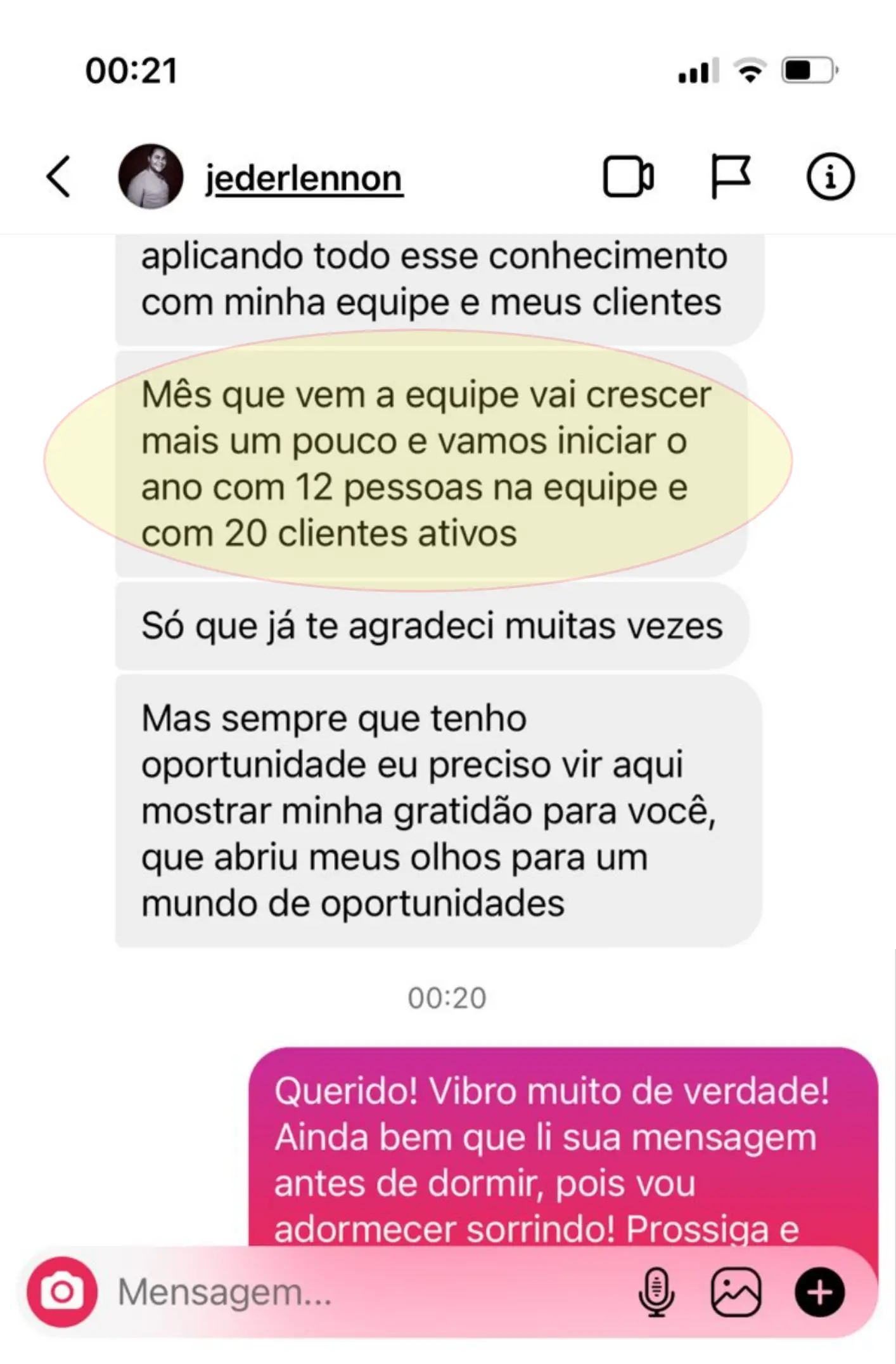 Depoimento de aluna